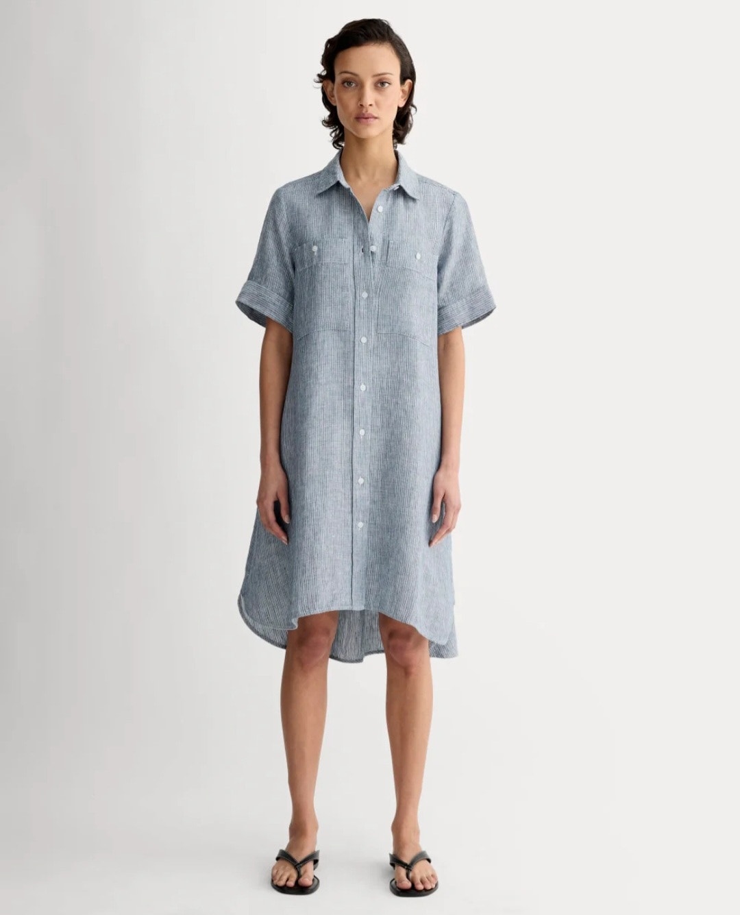 Everlane Daytripper Dress Blue White Chambray Stripe 100% European Linen Small